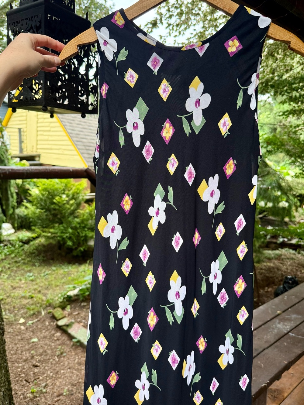 Vintage Sleeveless Black Floral-Print Maxi Dress